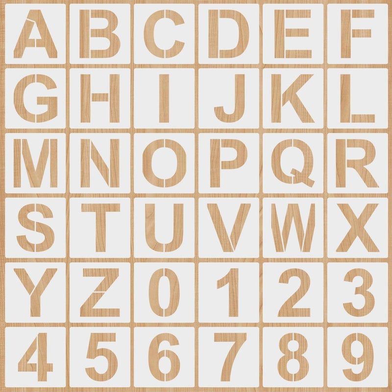 Resflyar 5 Inch Large Alphabet Letter Number Stencils, 36 PCS Alphabet Reusable Plastic Templates for Painting on Wood, Drawing Letter Art Craft Stencils Set for Paper Wall Fabric Chalkboard DIY Art Projects - Image 1